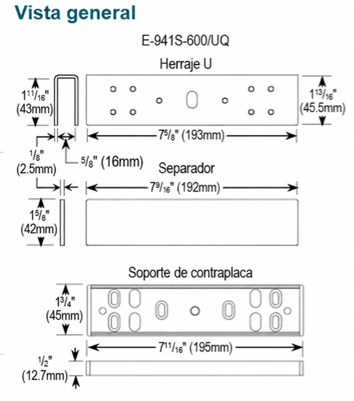 Diagrama de instalación para el anclaje U modelo E-941-S 600 U Anclaje U