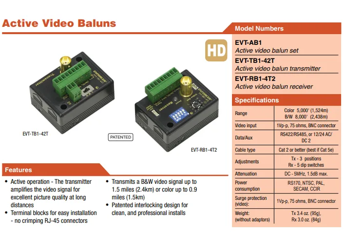 Transceptor Activo de Video por UTP hasta 2,4 km / EVT-AB1