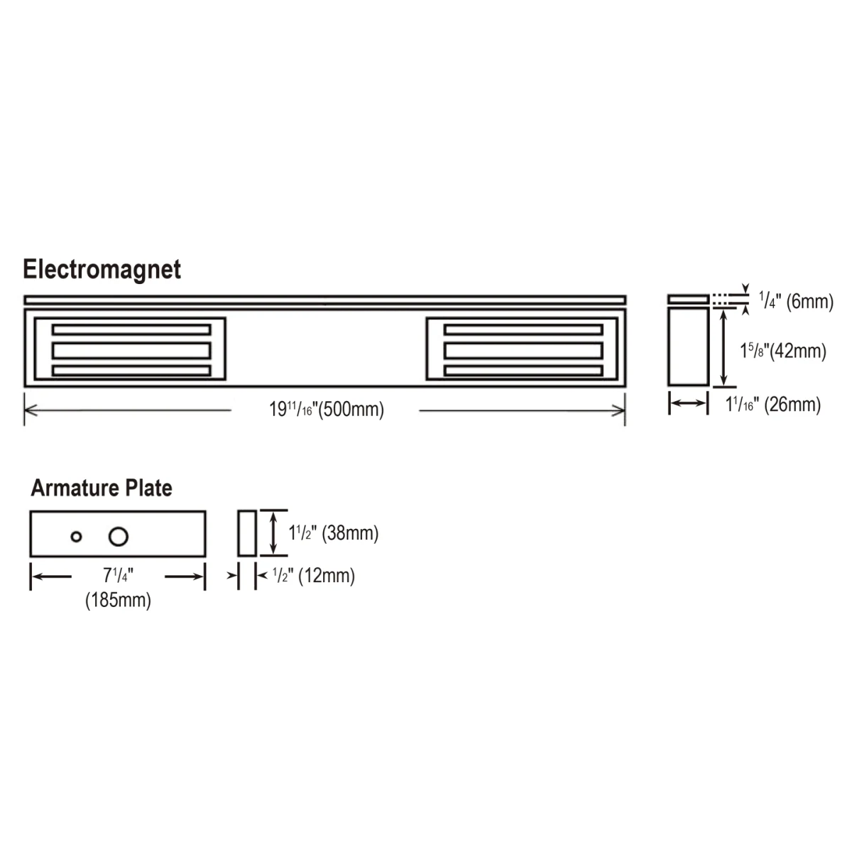 Dimensiones de la cerradura electromagnética doble E-941DA-600PQ